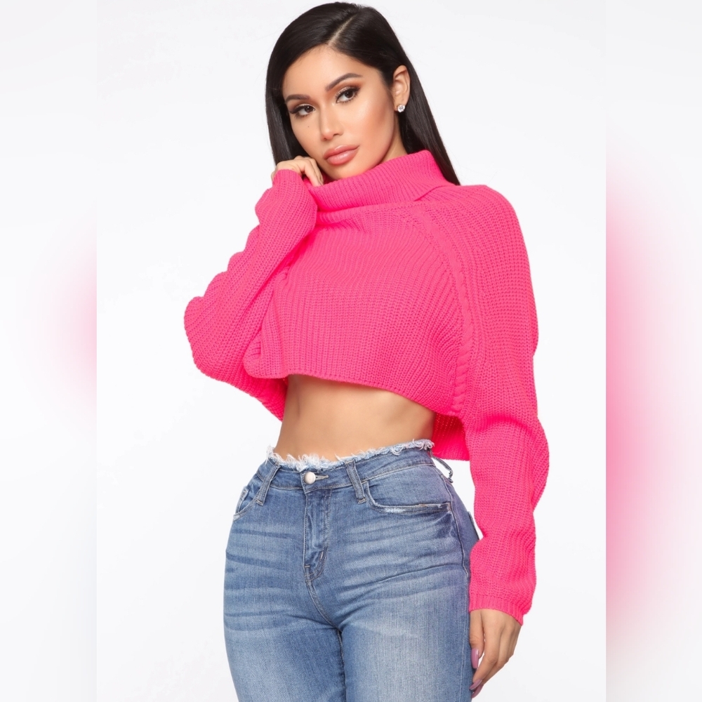 Neon Pink cropped turtleneck